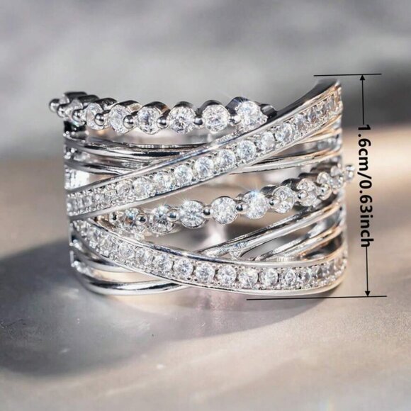 NEW 18k White Gold Diamond Ring Layer Wide Ring Band - Picture 7 of 7
